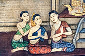 Bangkok Wat Pho, mural paintings of the vhian of the Reclining Buddha.